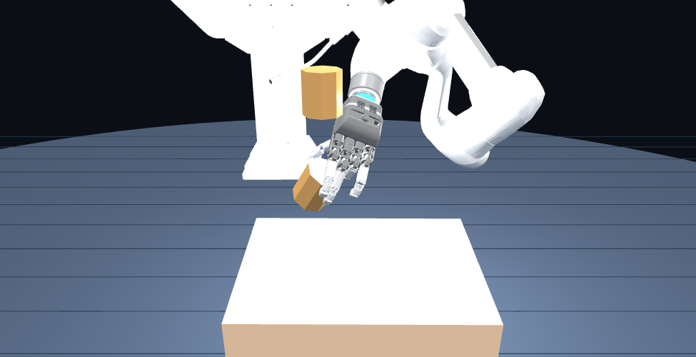 Recorded simulation of the AIDIN hand interacting with an octagonal prism, 100k checkpoint, env4, frame 231